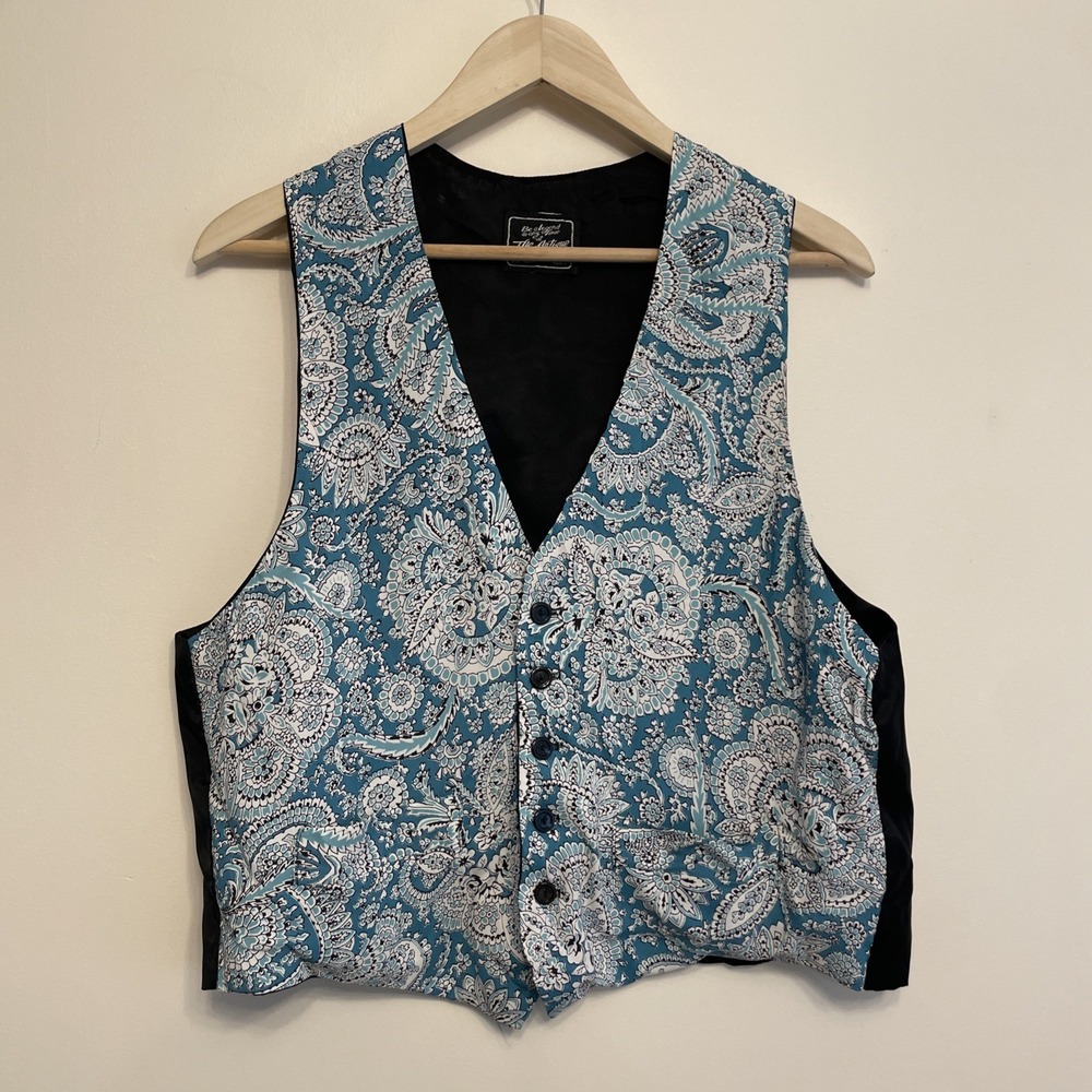 Vintage 90s Sleeveless Vest Women Medium Paisley Funky Teal Antique Boutique